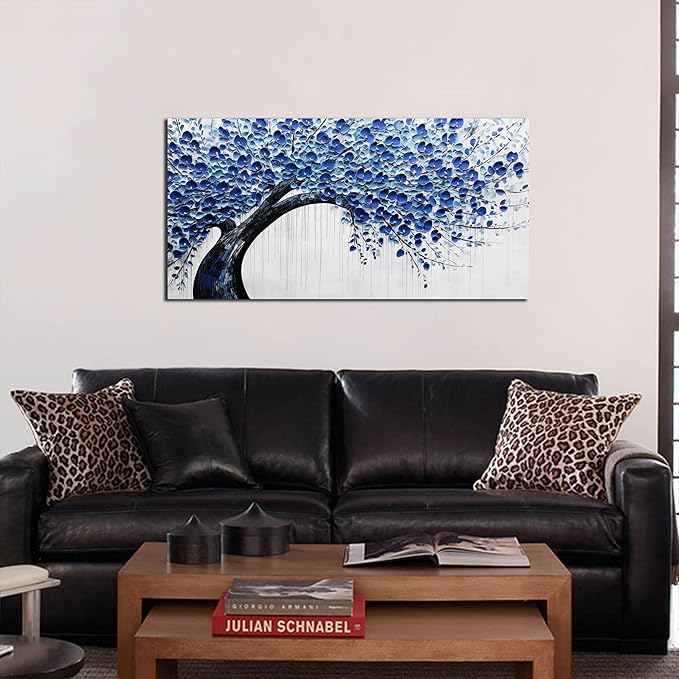 Large Wall Art for Living Room Bedroom Home Office Blue Tree of Life Wall Art Floral Picture Framed Wall Decor Modern Canvas Prints 20x40 In-Ruum Studio Home