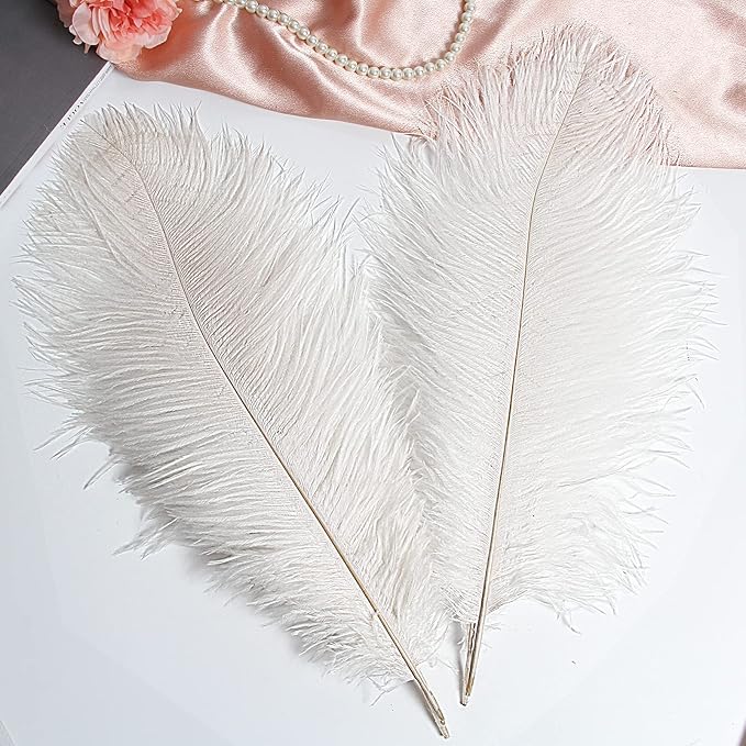 THARAHT 12pcs White Ostrich Feathers Natural Bulk 12-14Inch 30cm-35cm for Wedding Party Centerpieces Easter Gatsby and Home Decorate Ostrich Feathers-Ruum Studio Home