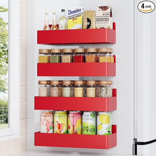 Magnetic Spice Rack for Refrigerator, Kitchen Organizer and Storage Shelf, Red (4 Pack)…-Ruum Studio Home