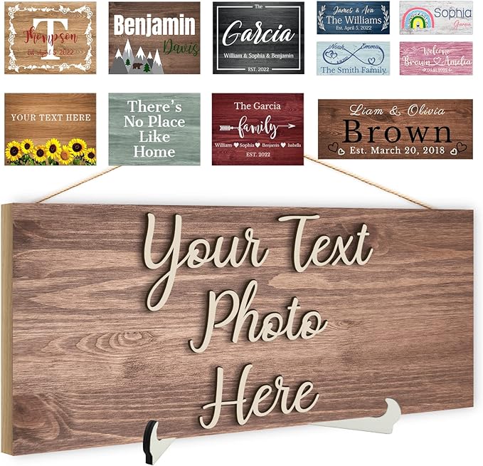 Custom Wood Sign Prsonalized Text Business 3D Home Decor, Personalized Rustic Plaque Board Hanging Wooden Name Sign for Wall Art, Customized Signs Plank Decoration Gifts for Wedding Family Farmhouse Kitchen, Rectangle-Ruum Studio Home