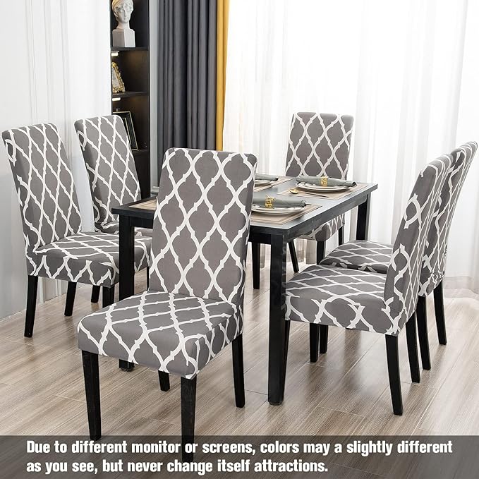 JQinHome Chair Covers for Dining Room 6 Pack, High Stretch Removable Washable Parsons Chair Slipcover for Home Party Hotel Wedding Ceremony (Grey White)-Ruum Studio Home