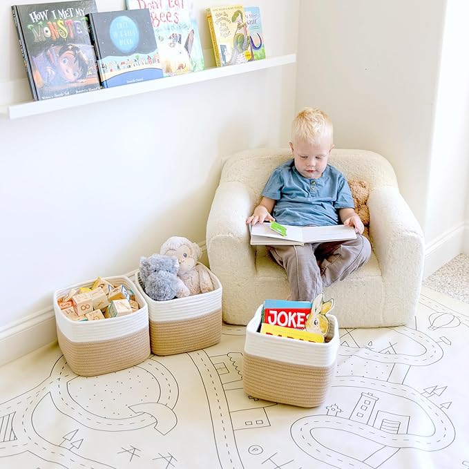 NaturalCozy Storage Cubes 9”x9”x7”Cotton Rope Woven Baskets for Organizing 3-Pack | 9 Inch Cube Storage Bin | Small Basket for Shelf Nursery, Pantry, Decorative Plant, Bathroom Closet, Toy Gift-Ruum Studio Home