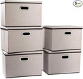 PRANDOM Large Foldable Storage Bins with Lids [5-Pack] linenFabric Decorative Storage Boxes Organizer Containers Baskets Cube(17.7x11.8x11.8) For 6+ Year Old Boys and Girls-Ruum Studio Home