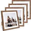 12x12 Picture Frame Set of 4, 12 x 12 Wood Photo Frames with Mat for 10x10 or 30x30cm Diamond Painting Art, Wooden Frame with Real Glass Cover for Wall and Tabletop Display,Rustic Brown-Ruum Studio Home