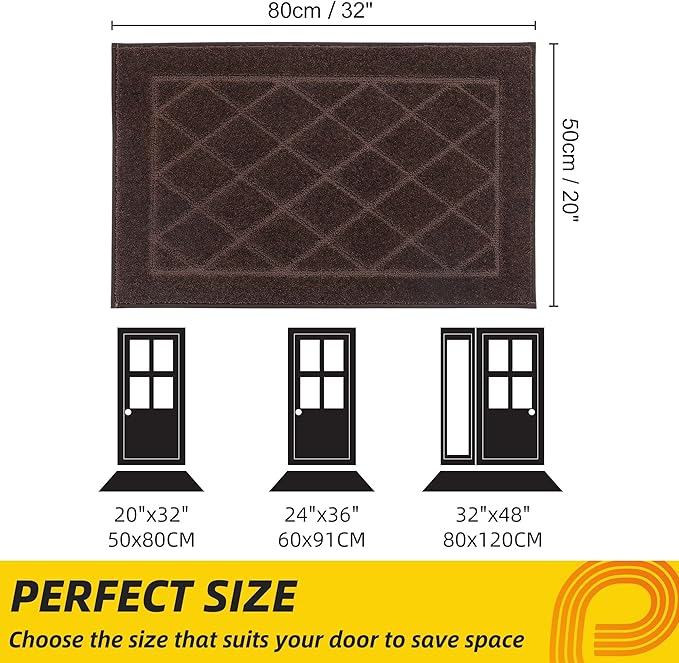 JSEI Dirt Trapper Door Mat 20"x32", Non-Slip Washable Entryway Mats, Dog Door Mat, Stain Resistant and Absorbent Floor Mats, Low Profile Welcome Mat for Front Back Door, Brown-Ruum Studio Home