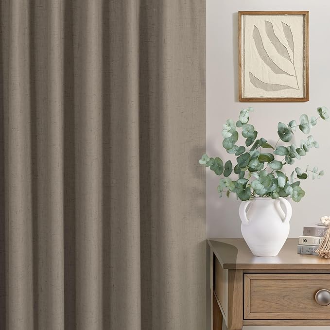 Brown Drapes 84 Inch Length 2 Panels Set Linen Long Curtains for Bedroom Windows Soundproof Energy Efficient Thermal Insulated Rustic Country Blackout Curtains for Living Room Pleated Back Tab Pocket-Ruum Studio Home