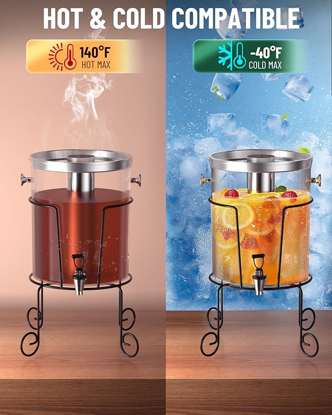 Wantjoin Beverage Dispenser With Stand - 2 Gallon Drink Dispenser With Stand Juice Dispensers For Parties, Ice Core, Spigot, Visible Container For Lemonade, Cocktail, Sangria, Punch, Events, Buffet-Ruum Studio Home