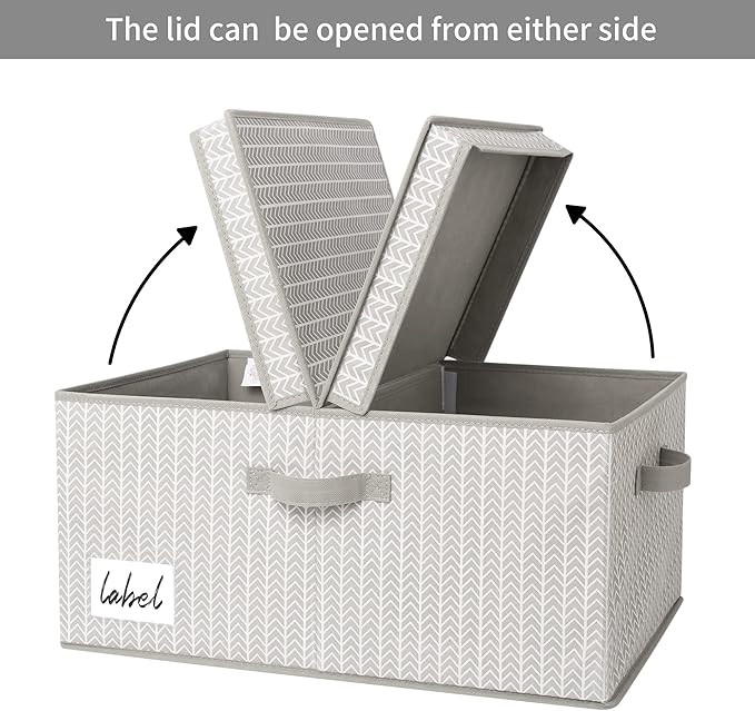 GRANNY SAYS Closet Storage Bins with lids, Fabric Storage Box with Lid, Clothes Bins Storage for Closet, Shelf Baskets for Living Room Wardrobe Shelves, Jumbo, Gray/White, 1-Pack-Ruum Studio Home