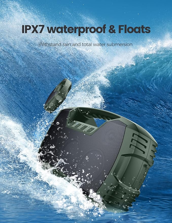 IPX7 Waterproof Bluetooth Speaker, 40W (60W Peak) Portable Wireless Speakers, 32H Playtime, Stereo Loud Sound, Deep Bass, Bluetooth 5.0, Built-in Mic for Camping, Party, Outdoor, Gifts, Beach-Green-Ruum Studio Home