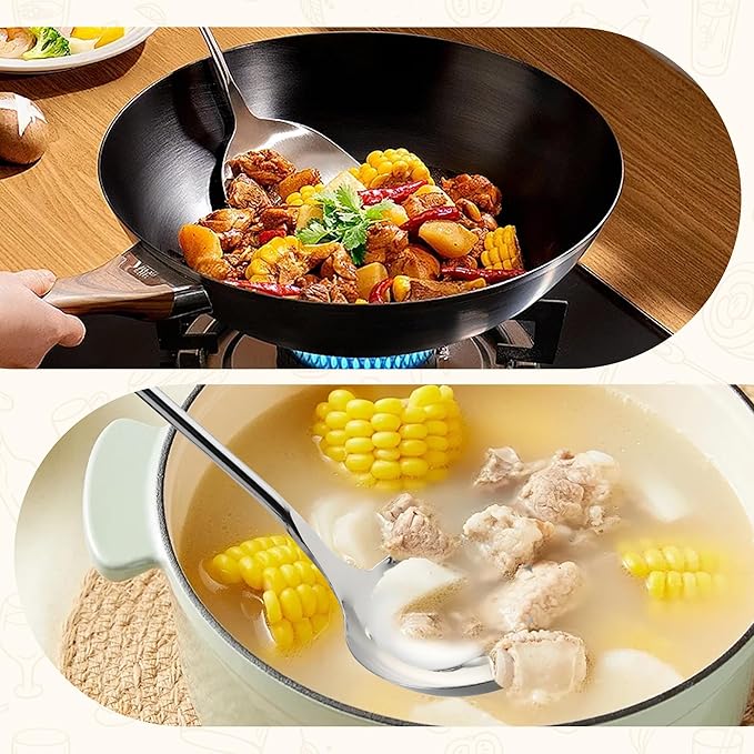 FJNATINH Wok Spatula and Ladle Tool Set - Stainless Steel Wok Tools,Wok Utensil,Mirror Polished Stainless Steel Cooking Utensils 14.6-15.2" Kitchen Utensils Cookware, Pack of 2-Ruum Studio Home