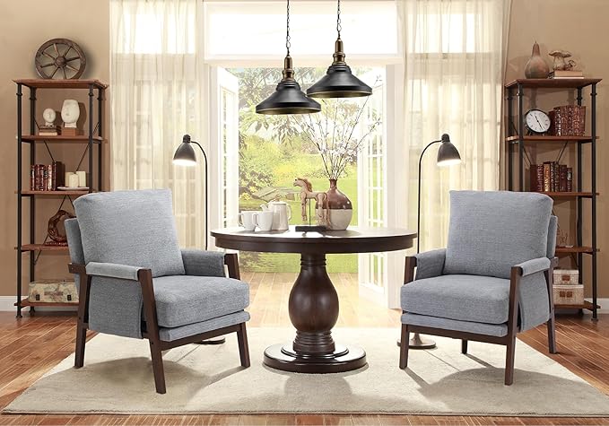 Modern Accent Chair for Living Room Mid Century Arm Chair Upholstered Bedroom Chair Comfy Lounge Chair with Solid Wood Frame, Grey-Ruum Studio Home