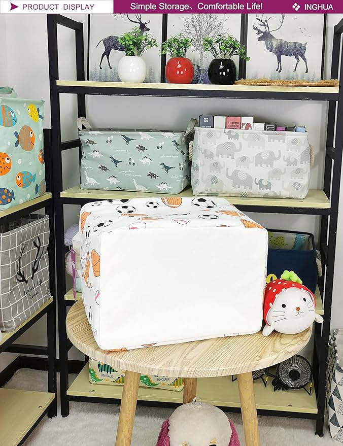 Rectangular Storage Basket Fabric Organizer Bin for Toys,Books,Clothes,Gifts,Pets-Perfect for Home,Office,Nursery,Dorm,Shelf(Rec ball game)-Ruum Studio Home