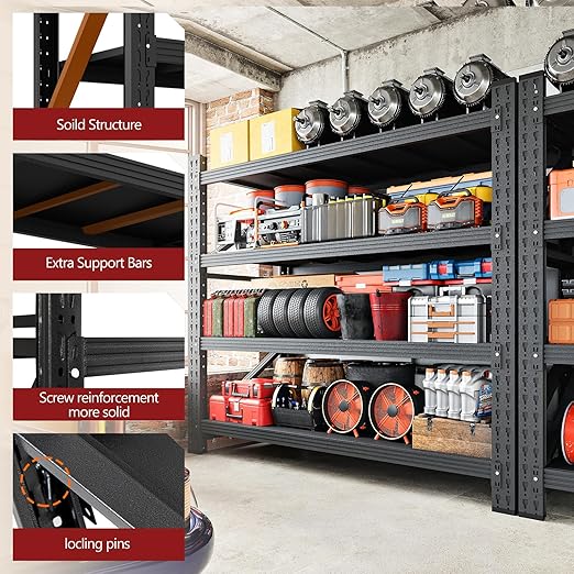 3000LBS Storage Shelves,48" W Garage Shelving Heavy Duty Metal Adjustable Garage Shelves, Shelving Units Industrial Shelving for Warehouse,48" W x 24" D x 69" H,Black-Ruum Studio Home