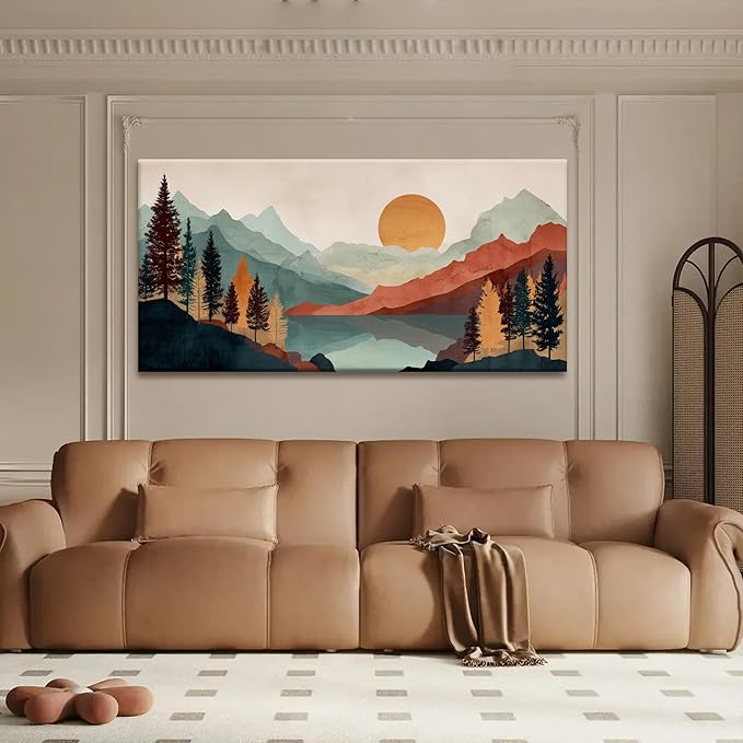 Tsomzxng Mountain Abstract Boho Wall Art For Living Room Modern Canvas Art Wall Decor Colorful Wall Art Bedroom Office Abstract Wall Decor Mountain Forest Landscapes Painting Wall Pictures 24×48 In-Ruum Studio Home