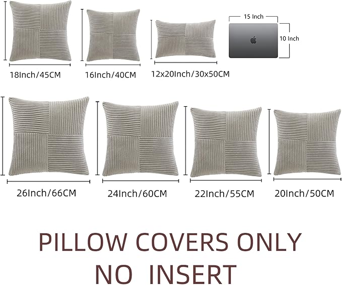 Fancy Homi 2 Packs Neutral Grey Decorative Throw Pillow Covers 16x16 Inch for Living Room Couch Bed, Rustic Farmhouse Boho Home Decor, Soft Corss Patchwork Corduroy Textured Square Cushion Case 40cm-Ruum Studio Home