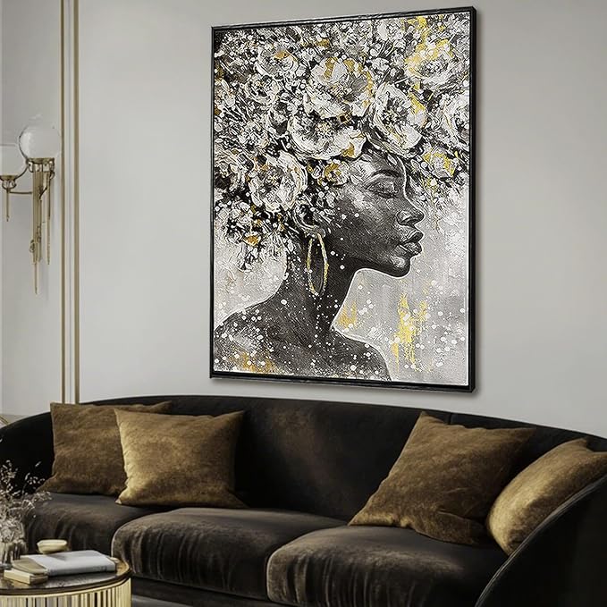 Large Black and Gold African American Wall Art with Framed Black Woman Office Bedroom Living Room Poster Home Hanging Decor 32x48 Inch-Ruum Studio Home