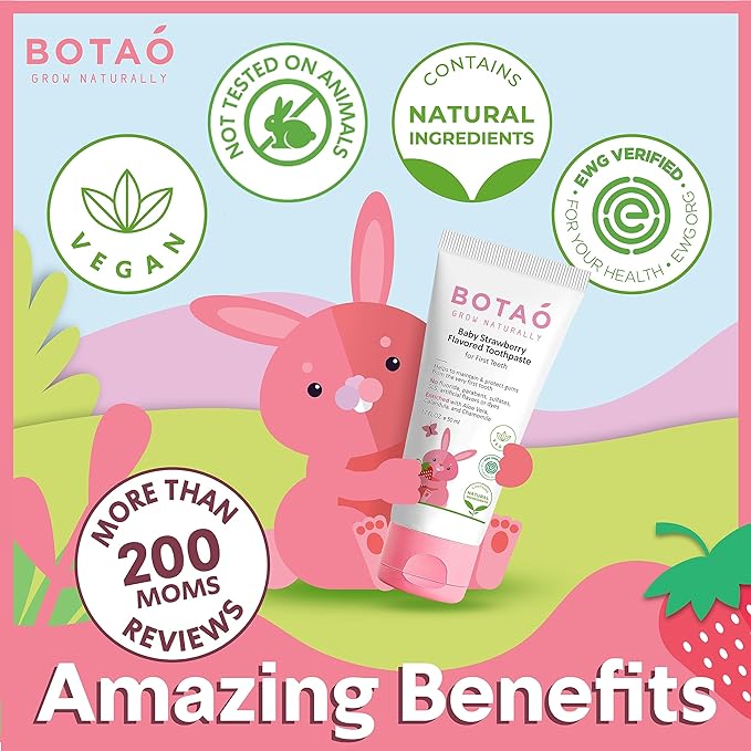 Fluoride Free Baby Toothpaste | Strawberry Flavored - Organic Training Natural Toddler Toothpaste for Toddlers | EWG Verified, Vegan, SLS Free, Safe to Swallow, Aloe Vera -1.7Oz-Ruum Studio Home