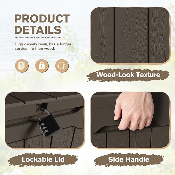 JUMMICO 31 Gallon Resin Deck Box Waterproof Indoor Outdoor Storage Boxes for Patio Furniture Cushions and Garden Tools (Brown, 31gallon-2 Packs)-Ruum Studio Home
