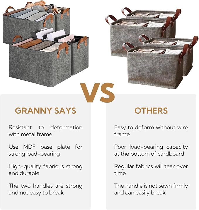 GRANNY SAYS Closet Storage Baskets, Collapsible Fabric Storage Bins with Metal Frame, Clothes Organizer Bins, Extra Large Baskets for Shelves, Dark Gray, 4-Pack-Ruum Studio Home