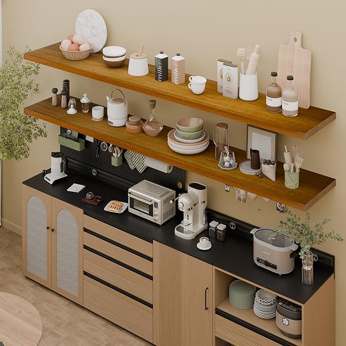 IAE Walnut Floating Wall Shelves 72 inch, Bathroom Shelves Wall Mounted,Invisible Shelves Floating Kitchen Shelves,Wooden Wall Shelves with Brackets for Living Room Wall Mounted,Easy Install,Set of 2-Ruum Studio Home