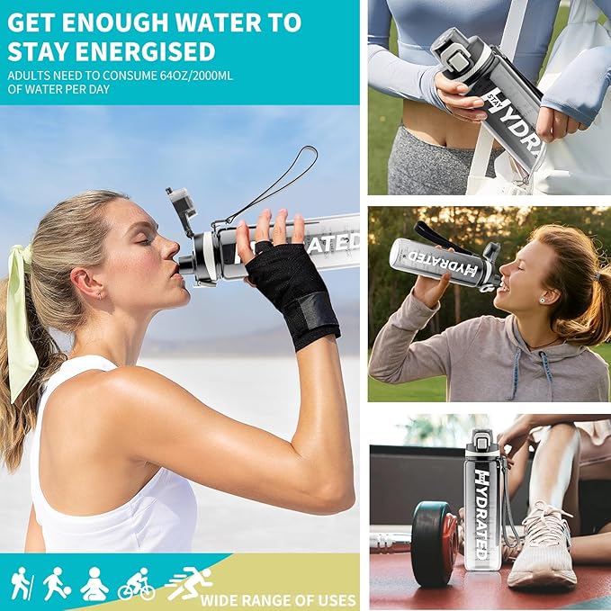 Water Bottle, 32 oz Motivational Water Bottles with Time Marker-Tritan & BPA Free, Sports Water Bottle with Time to Drink & Strap, Wide Mouth, Leakproof -Gift for Christmas Gym Fitness & Outdoor-Ruum Studio Home
