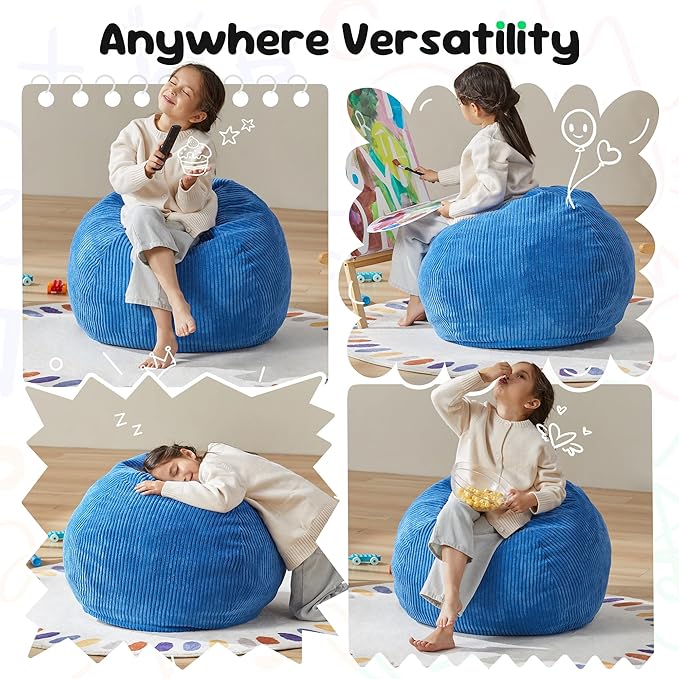 Hobestluk 2.5FT Bean Bag Chair Beanbags Small Bean Bag Chair with Filler Included Teardrop Bean Bag with Removable Cover for Bedroom Living Room (Small, Blue)-Ruum Studio Home