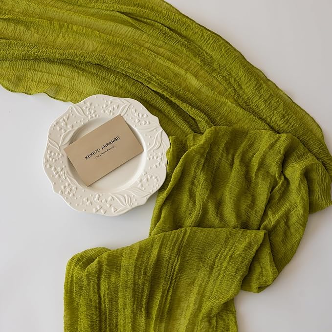 6pcs Moss Green Cheesecloth Table Runner Gauze 120 Inch 10 FT Rustic Boho Cheese Cloth Runner for Wedding Baby Shower Bridal Shower Birthday Party Long Sheer Home Decorations-Ruum Studio Home
