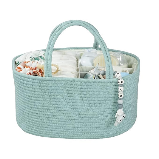 Large Baby Diaper Caddy Organizer for Girl Boy Rope Nursery Storage Bin Basket Portable Holder Tote Bag for Changing Table Car Travel Baby Shower Gifts Newborn Essentials Registry Must Have Green-Ruum Studio Home