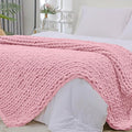 Bigacogo Chunky Knit Throw Blanket for Couch, 51x63 inches, 100% Hand Knitted with Thick Jumbo Chenille Yarn, Cozy Soft Large Rope Knot Cable Crochet Blankets for Sofa Bed Living Room, Blush Pink-Ruum Studio Home