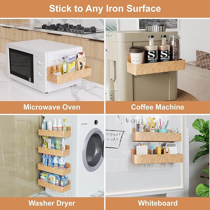 Magnetic Spice Rack for Refrigerator, Kitchen Organizer and Storage Shelf, Woodgrain (4 Pack)…-Ruum Studio Home