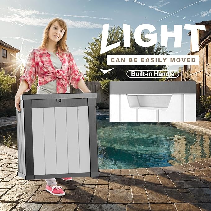 50 Gallon Resin Deck Box, Lockable Outdoor Storage Box for Patio Cushions Storage Furniture,Garden Tools, Pool Supplies, Weatherproof and UV Resistant (Black&White)-Ruum Studio Home