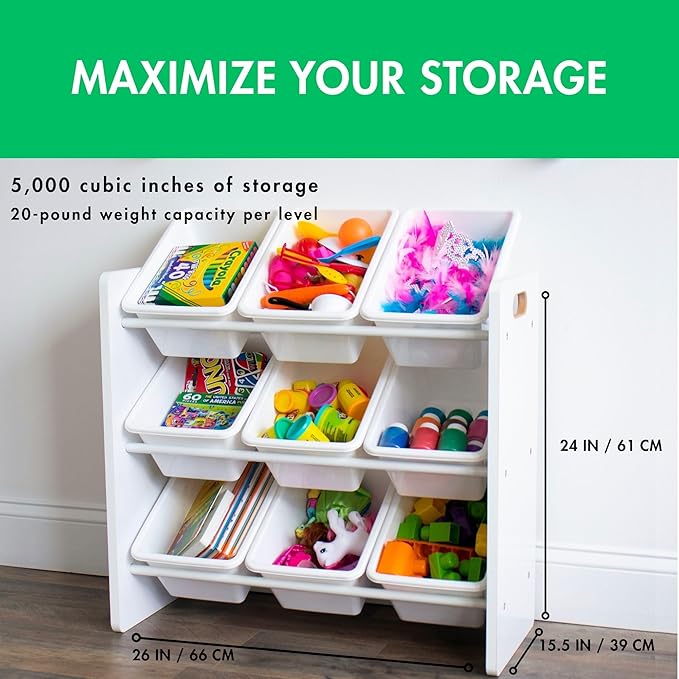 Humble Crew 9-Bin Toy Organizer – Cambridge White Plastic Bins, 3-Tier Storage Solution for Kids' Playrooms and Nurseries-Ruum Studio Home
