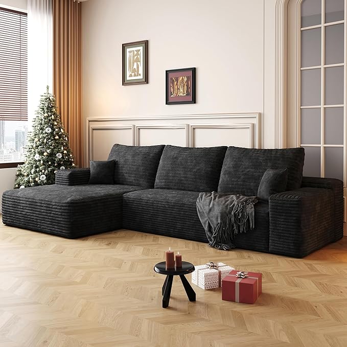 108" Sectional Couches for Living Room Modern Modular Sofa with L-Shape Couchs Upholstered Boneless Couch Deep Seat Sectional Couch with Chaise (Black, Left Facing Chaise+2Seaters)-Ruum Studio Home