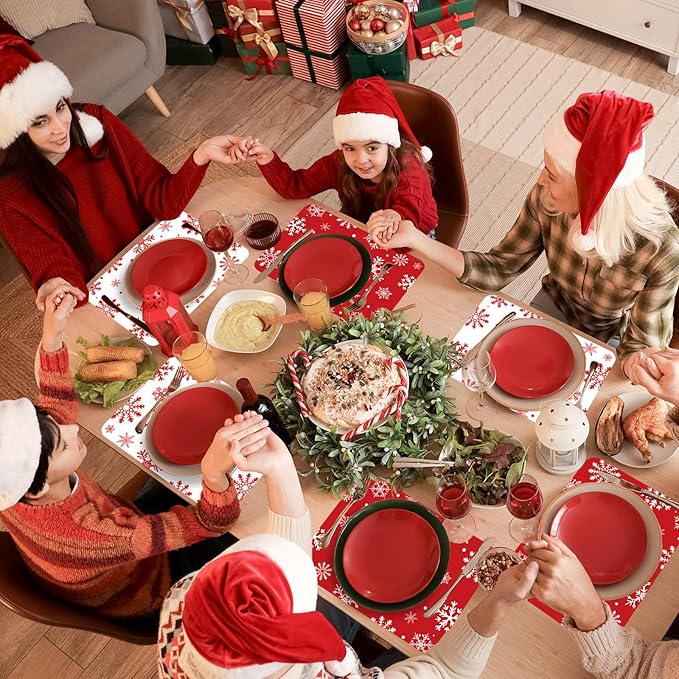 Christmas Placemats Set of 6 Christmas Red and White Snowflake Plastic Table Mats Winter Place Mats Washable Seasonal Xmas Winter Holiday Table Decoration for Indoor Outdoor Party Kitchen Dining-Ruum Studio Home