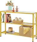 Hoctieon Gold Console Table, 3 Tier Entryway Table, Hallway Table, Narrow Sofa Table with Shelves, Entrance Table for Entryway, Gold and White-Ruum Studio Home