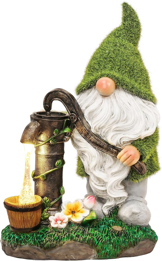 TERESA'S COLLECTIONS Resin Garden Gnomes Decor with Solar Lights, Fathers Gifts, Green Outdoor Decorations for Porch Patio, Gifts for Dad and Mom，Outdoor Garden Decor Ornaments for Outside, 10"-Ruum Studio Home