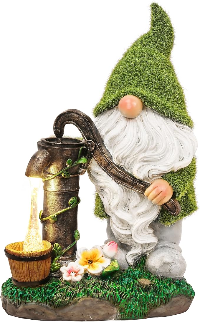 TERESA'S COLLECTIONS Garden Gnomes Decor with Solar Lights, Fathers Gifts, Green Outdoor Resin Decorations for Porch Patio, Gnome Ornaments for Dad and Mom，9"-Ruum Studio Home