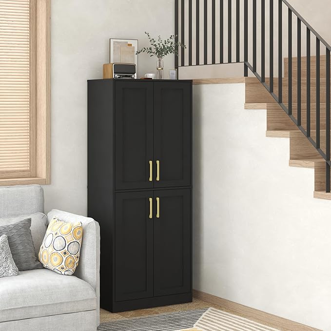 Tall Storage Cabinet with Doors & Shelf for Bathroom, Living Room, Entryway - Black-Ruum Studio Home