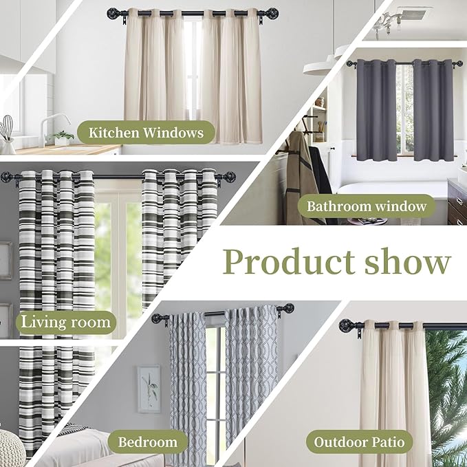 Black Adjustable Curtain Rods for Windows:18-45" Farmhouse Heavy Duty Curtain Rod for Bedroom Living Room,Boho Decorative Rustic Drapery Rods with Vintage Coastal Texture Finial,Matte Black-Ruum Studio Home