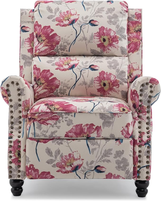 UIXE Pushback Recliner Chair, Fabric Armchair Push Back Accent Chair, Rivet Trim Club Chair Home Theater Overstuffed Single Sofa Reading Seat for Living Room, Pattern-Ruum Studio Home