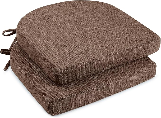 downluxe Indoor Chair Cushions for Dining Chairs, Soft and Comfortable Textured Foam Kitchen Chair Pads with Ties and Non-Slip Backing, 16" x 16" x 2", Brown, 2 Pack-Ruum Studio Home