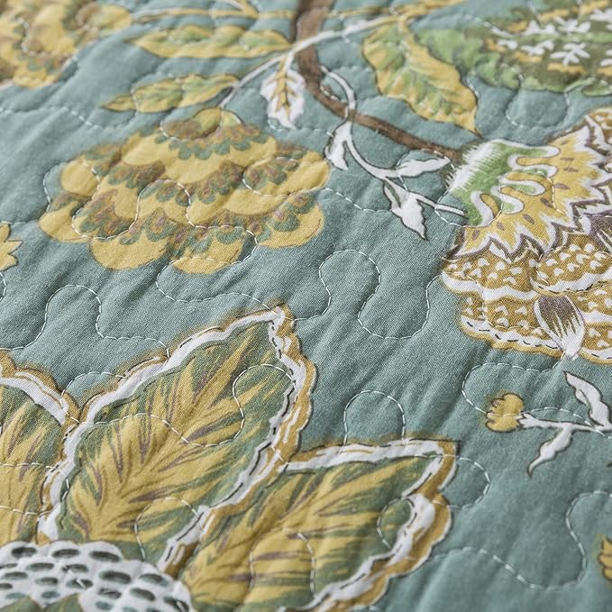 NEWLAKE Cotton Bedspread Quilt Sets-Reversible Patchwork Coverlet Set, Green Floral Pattern, King Size-Ruum Studio Home