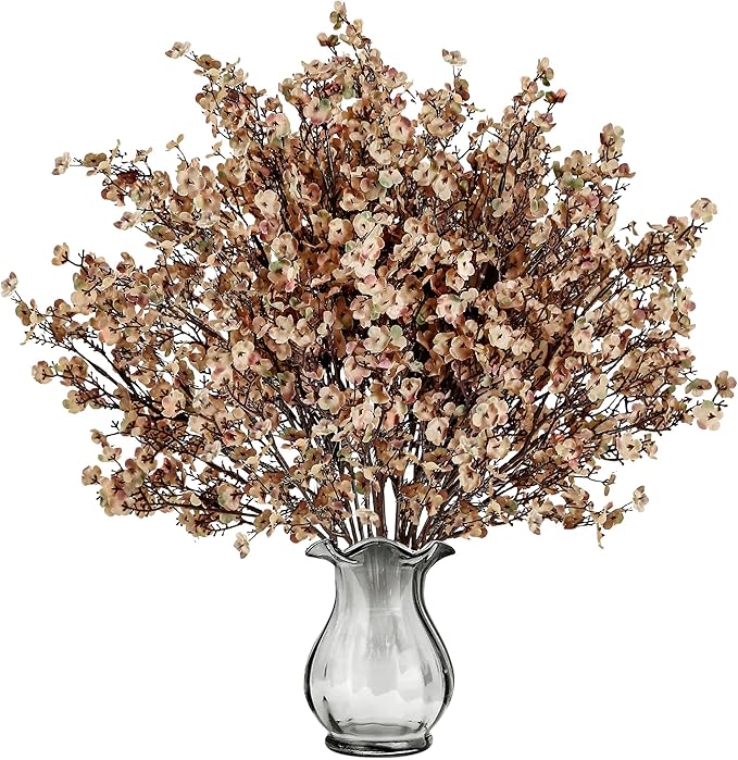 Sggvecsy 15 Pcs Babys Breath Artificial Flowers Gypsophila Bouquets Bulk Real Touch Fake Silk Flowers for Home DIY Floral Arrangement Table Centerpiece Fall Thanksgiving Autumn Decoration (Skin Brown)-Ruum Studio Home