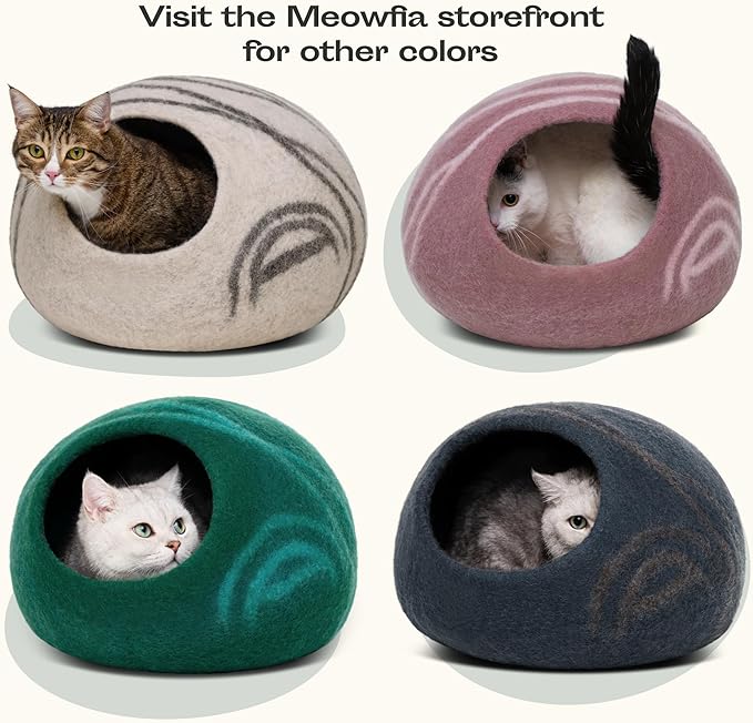 MEOWFIA Cat Cave – Premium Felt Cat Bed for Indoor Cats, Handmade 100% Merino Wool (Medium, Snow Leopard)-Ruum Studio Home