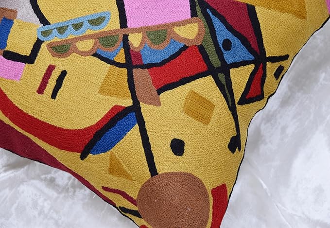 Kandinsky Modern Couch Pillow Cover - Yellow Gold | Abstract, Contemporary, Outdoor, Mid Century Chair Cushions | Handmade Wool Size 18x18-Ruum Studio Home