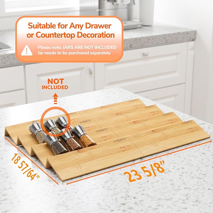 AMBIRD Bamboo Spice Drawer Organizer with Non-slip Mat,4 Tier - 2 Set Jar Spice Rack Tray From 12''to 24'',Hold up 48 Jars Seasoning Organizer for Kitchen,Cabinet,Drawers,Countertop-Ruum Studio Home