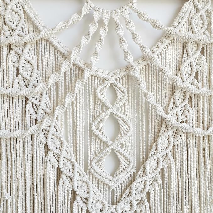 Achart Macrame Wall Hanging Large- Boho Wall Decor- large wall art- Wall Decor Living Room- Macrame Tapestry Boho Decor for Bedroom (Beige-Fringe)-Ruum Studio Home
