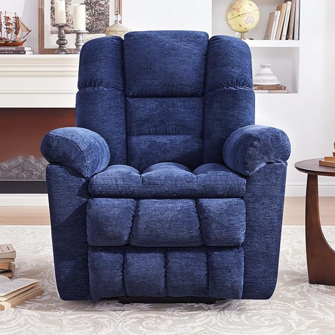 Triple Motor Power Lift Recliner Chair with Massage and Dual Heat for Elderly People, Zero Gravity Lay Flat Recliner Infinite Position, USB Ports（Navy Blue）-Ruum Studio Home