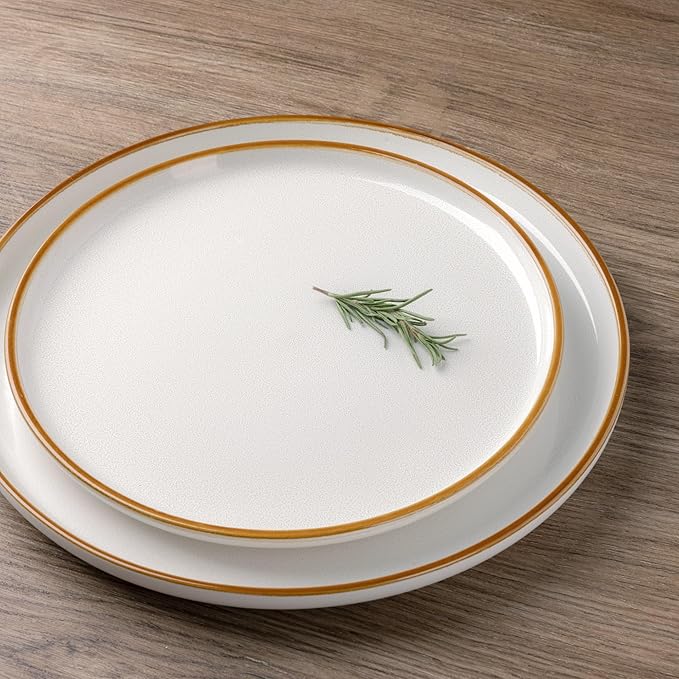 GBHOME Ceramic Dinnerware Sets for 4, 12 Pieces Stoneware Plates and Bowls Sets, Scratch Resistant Dishes, Dishwasher & Microwave Safe, Reactive Glaze-White-Ruum Studio Home