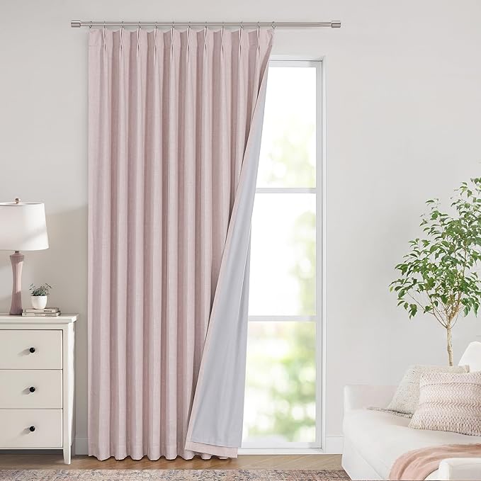 Vision Home Soft Pink Pinch Pleated Full Blackout Curtains Linen Blended Room Darkening Window Panels 95 inch for Living Room Bedroom Thermal Insulated Pinch Pleat Drapes with Hooks 60" Wx95 Lx1-Ruum Studio Home